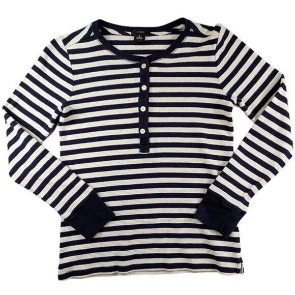 J. Crew Other - J Crew Y2K Henley Waffle Knit Pajama Top Womens Small Navy Striped NWOT